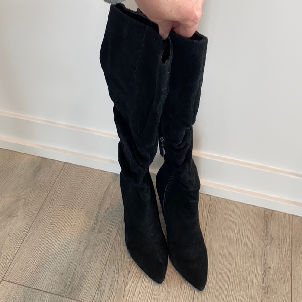 Black suede heeled boots